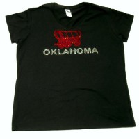 Ladies Oklahoma Settler Rhinestone V-Neck Shirt M-XL